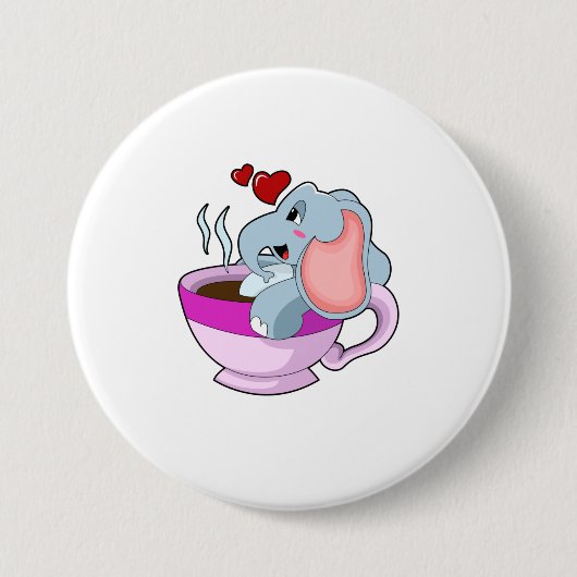 Elephant with Coffee Cup Ronde Button 7,6 Cm (Voorkant)