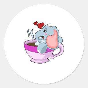 Elephant with Coffee Cup Ronde Sticker