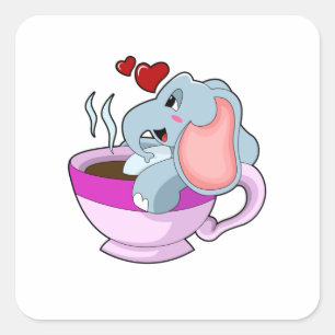 Elephant with Coffee Cup Vierkante Sticker