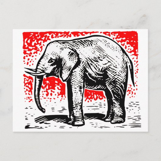 Elephant Woodcut Briefkaart (Voorkant)