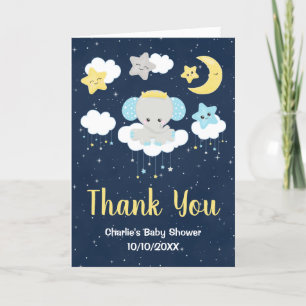 Elephant Yellow and Navy Baby shower Bedankkaart