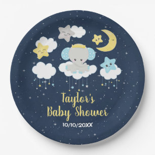 Elephant Yellow and Navy Baby shower Papieren Bordje