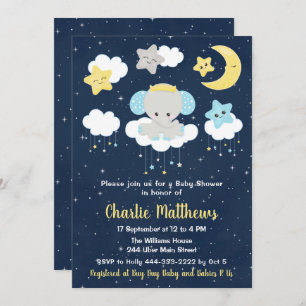 Elephant Yellow and Navy Blue Baby shower Kaart