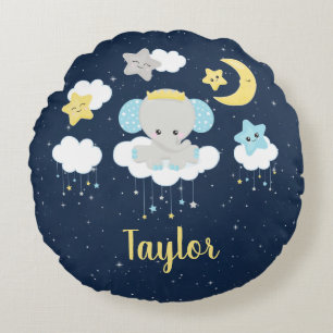 Elephant Yellow and Navy Rond Kussen