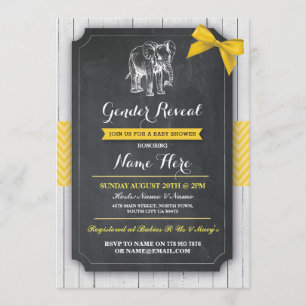 Elephant Yellow Baby shower Party Lemon Bow Invite Kaart