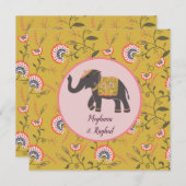 Elephant Yellow Pattern Indian Wedding Kaart (Voorkant / Achterkant)