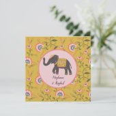 Elephant Yellow Pattern Indian Wedding Kaart (Staand voorkant)