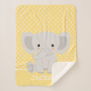 Elephant Yellow Polka Dot Personalized Boy Sherpa Deken