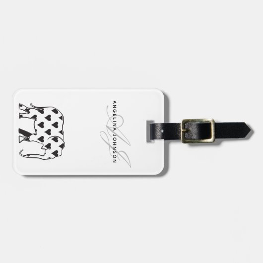 Elephant zwart-wit monogram bagagelabel (Voorkant horizontaal)