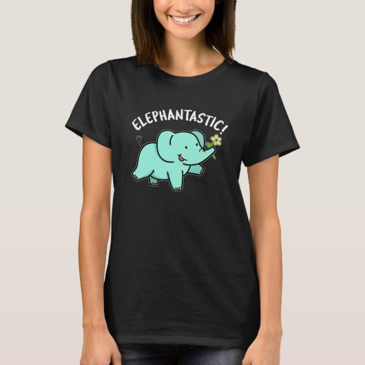 Elephantastic Funny Elephant Pun Dark BG T-shirt (Voorkant)