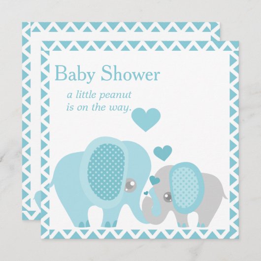 Eléphants adorables, Baby Boy Shower Invitation (Devant / Derrière)