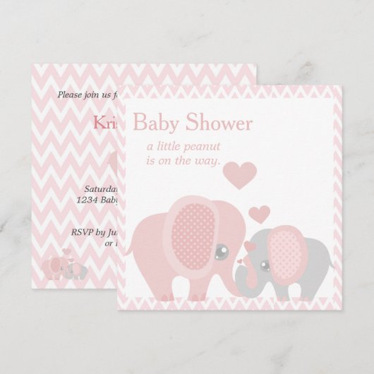 Éléphants adorables, faire-part de naissance Bébé (Devant / Derrière)