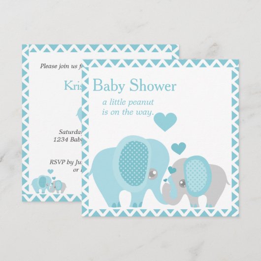 Éléphants Adorables, Petit Garçon, Invitation à un (Devant / Derrière)