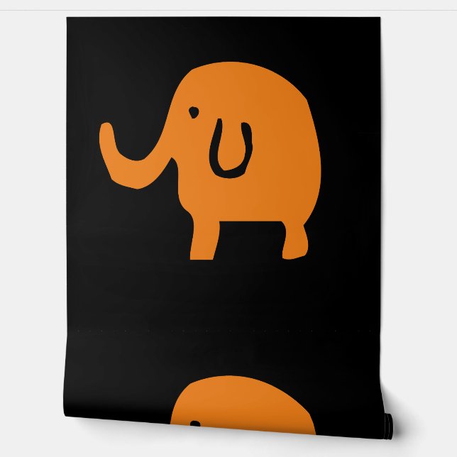 Elephants Baby Animal Patterns Cute Orange Black Behang (Afrollen)