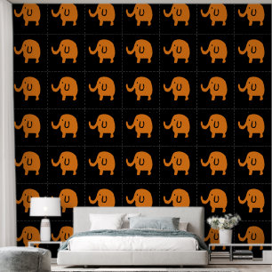 Elephants Baby Animal Patterns Cute Orange Black Behang