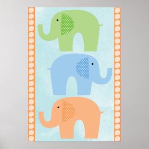 Elephants Baby Boy ou Girl Nursery Poster