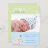 Elephants Baby Boy Photo Faire-part de naissance (Devant / Derrière)