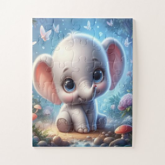 Éléphants blancs mignons et heureux Puzzles  (Vertical)