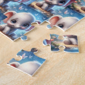 Éléphants blancs mignons et heureux Puzzles  (Côté)