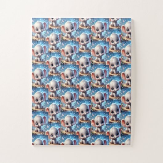 Éléphants blancs mignons et heureux Puzzles  (Vertical)