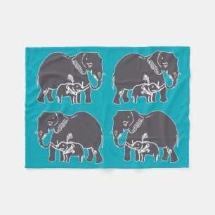 Elephants Blauwgroen Fleece Blanket Deken