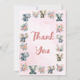 Elephants Boho Jungle Carte de remerciements rose