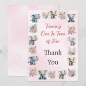 Elephants Boho Jungle Carte de remerciements rose (Devant / Derrière)