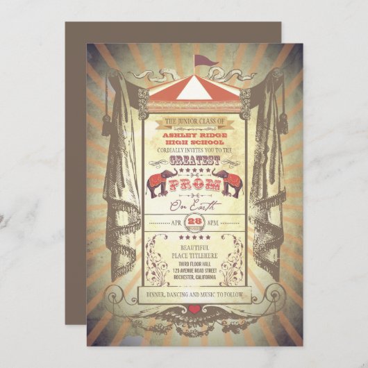 Eléphants Carnaval Cirque Prom Invitations (Devant / Derrière)