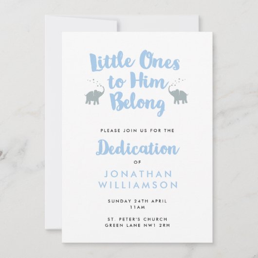 Elephants Christian Dedication Invitation | Bleu (Devant)