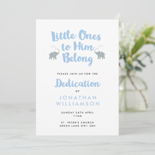 Elephants Christian Dedication Invitation | Bleu (Debout devant)
