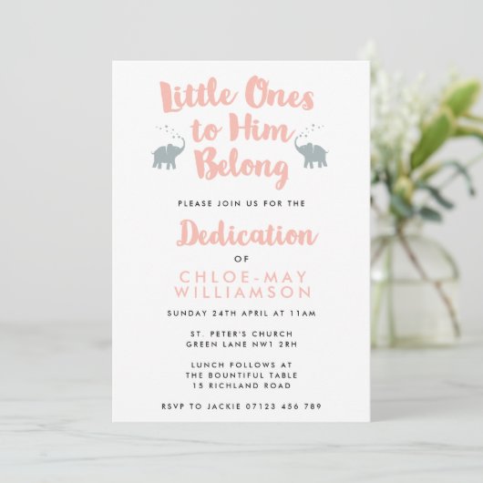 Elephants Christian Dedication Invitation | Corail (Debout devant)