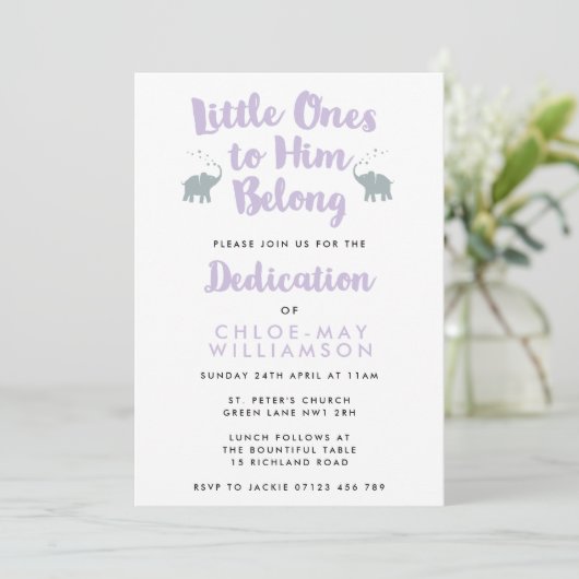 Elephants Christian Dedication Invitation | Lilac (Debout devant)