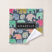 Eléphants colorés, Motif d'éléphants, Votre nom (Gant de toilette)