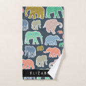 Eléphants colorés, Motif d'éléphants, Votre nom (Serviette à main)