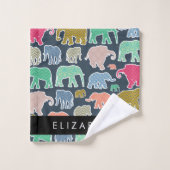 Eléphants colorés, Motif d'éléphants, Votre nom (Gant de toilette)