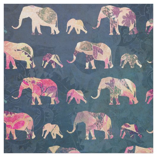 Éléphants colorés, tissu (Échantillon)