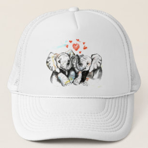 Elephants Couple Love Trucker Hat Painting Pet