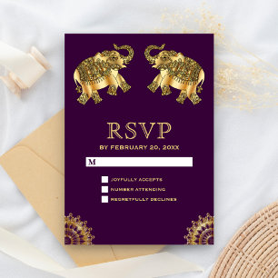 Éléphants ethniques en or violet RSVP indien