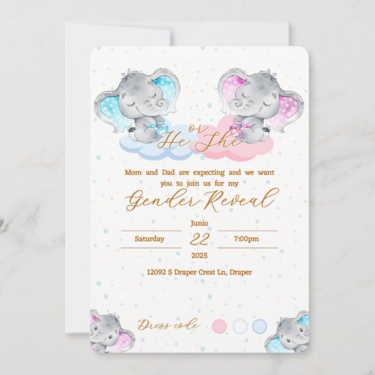 Elephant's Gender Reveal Invitation Kaart (Voorkant)
