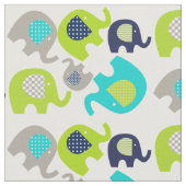 Éléphants gris de vert bleu sur le tissu blanc (Fermer)