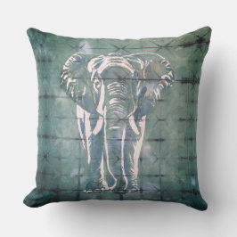 Elephants in the Art of Japanese Dye, Tribal Green Buitenkussen