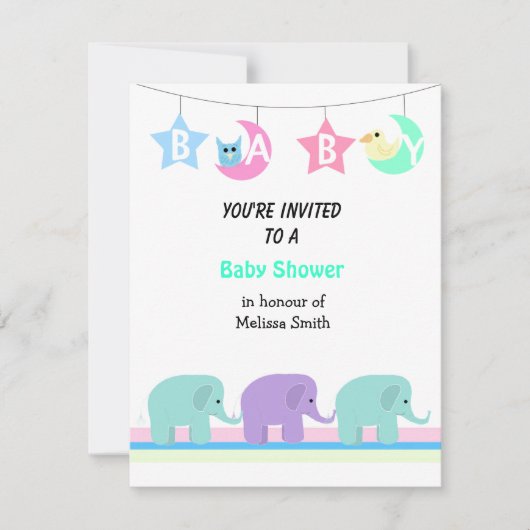 Eléphants Lune et étoiles Baby shower Invitation (Devant)