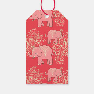 éléphants mehndi doux étiquettes cadeaux, corail e