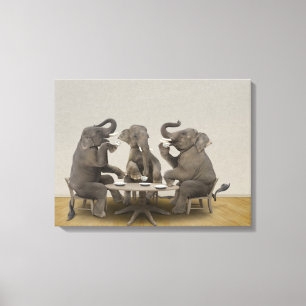 Elephants met theefeestje canvas afdruk