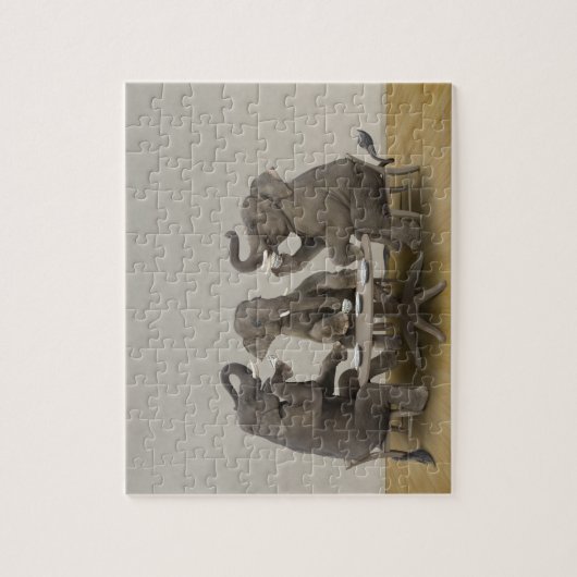 Elephants met theefeestje legpuzzel (Verticaal)