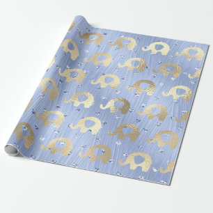 Elephants Metalli Hearts Gold Blue Celestial Cadeaupapier
