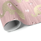 Elephants Metalli Hearts Gold Pink Rose Baby Girl Cadeaupapier (Rol Hoek)