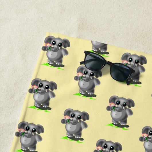 Eléphants mignons avec serviette de plage à fleurs (En situation)