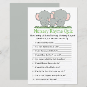 Elephants Nursery Rhyme Quiz baby shower game