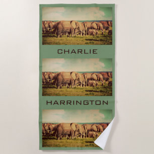 Éléphants OU VOTRE serviette de plage nommée faite